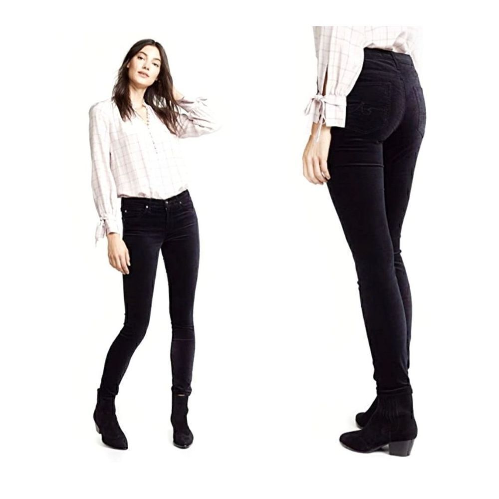 AG ADRIANO GOLDSCHIED LEGGINGS SUPER SKINNY VELVET BLACK ANKLE PANT SZ 26